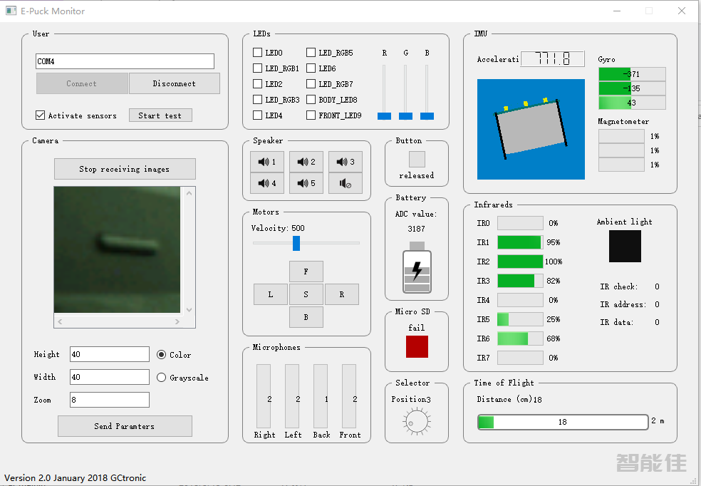 e-puck2快速入门-16.使用monitor_win上位机用蓝牙连接机器人